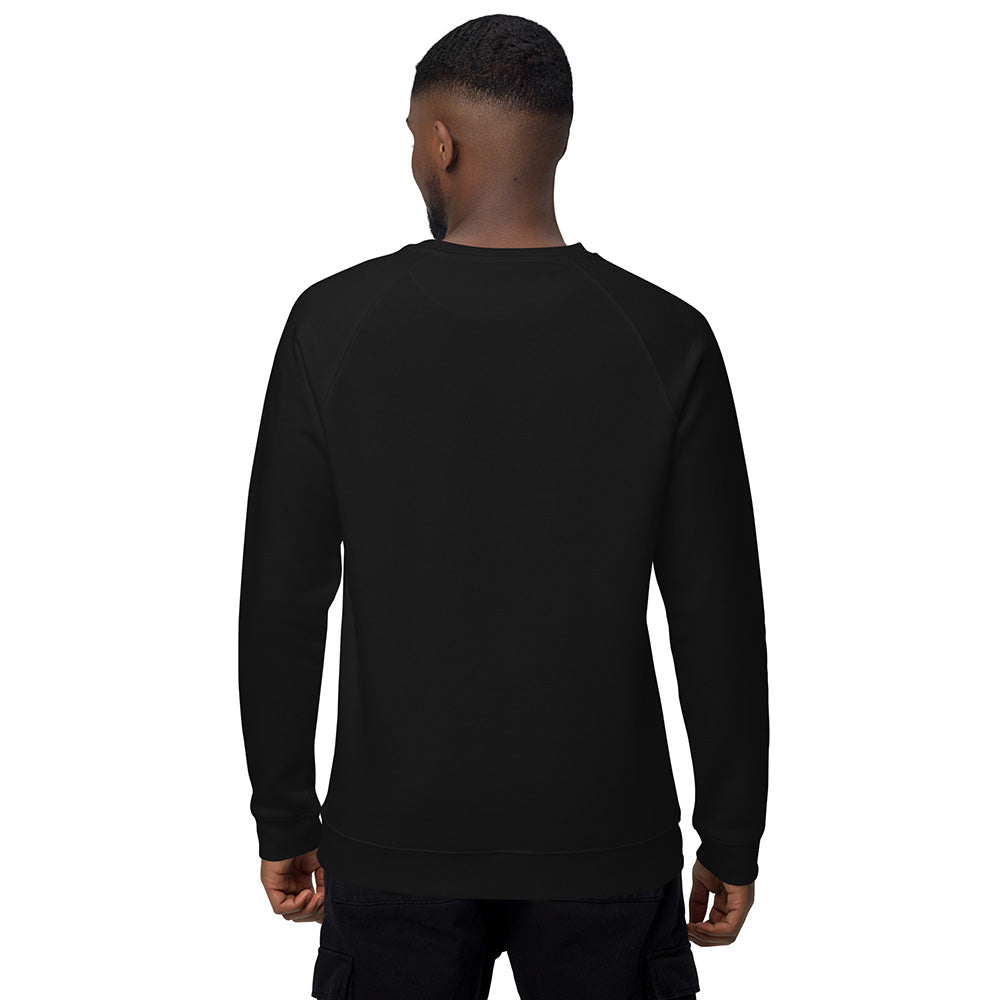 The back of a man wearing a black sweatshirt.