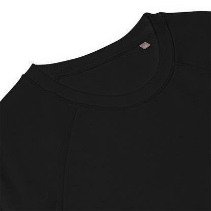 The neckline of a black sweatshirt.